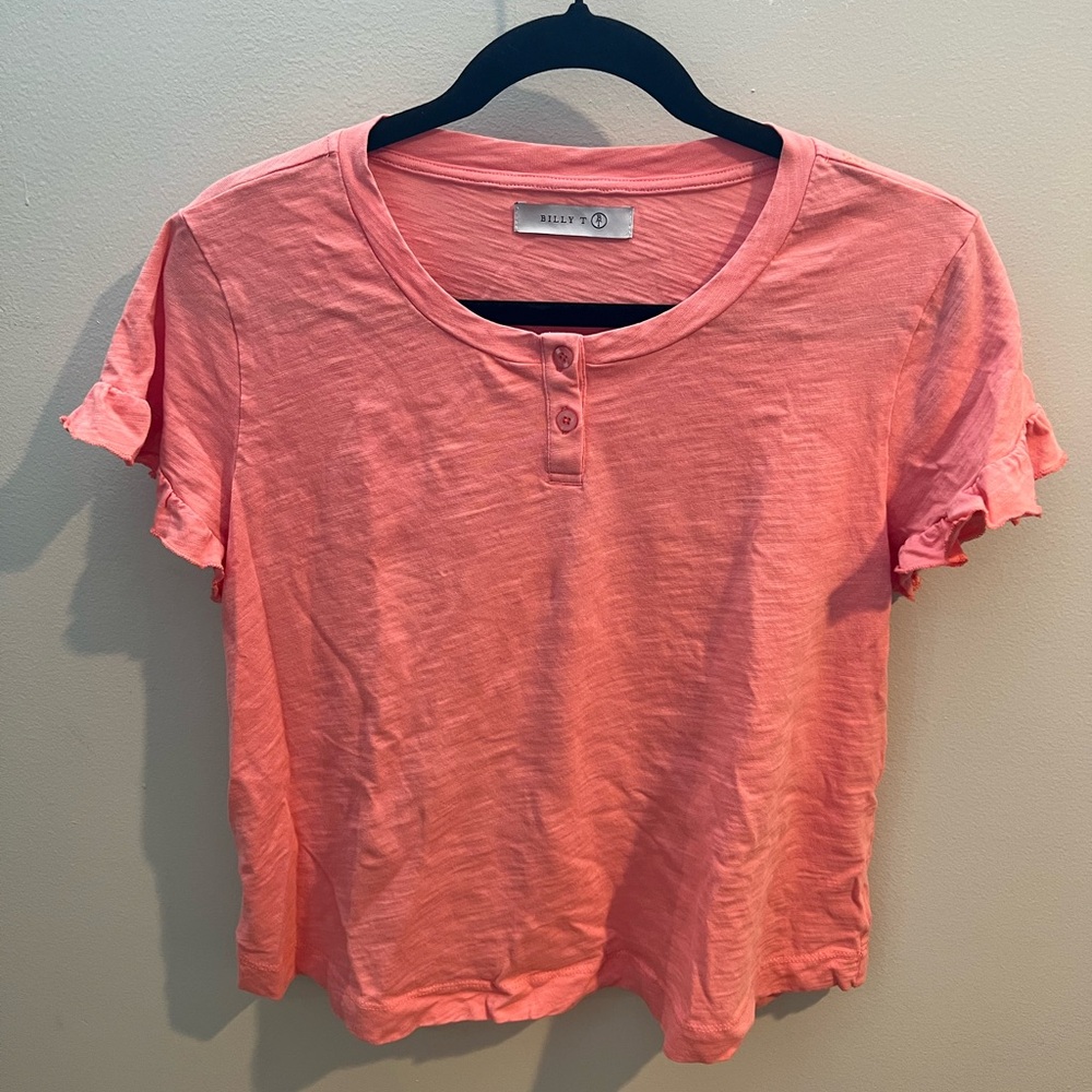 🛑 SALE 🌻 Billy T pink Women's Ruffle Sleeve Top